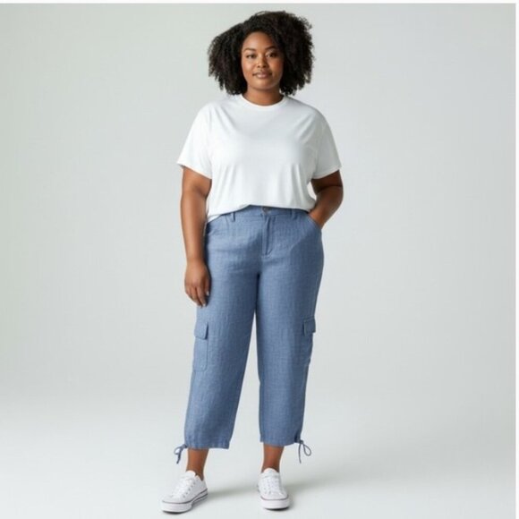 Anthropologie Pants - Anthrapologie - Sanctuary - Denim Blue Linen Cargo Crop Pant - 32 China